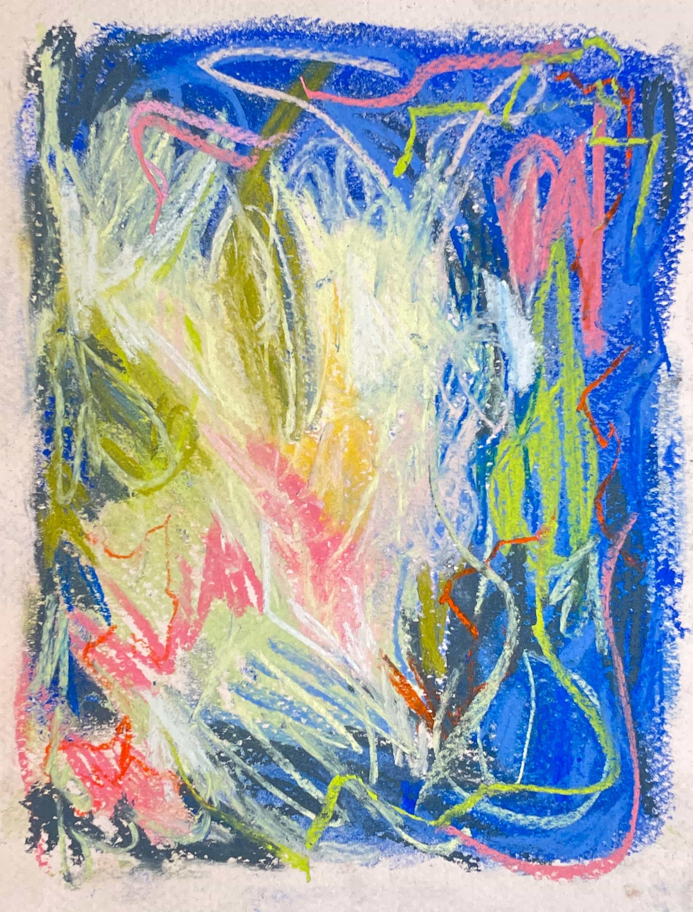 Pink and blue strokes of soft pastel with yellow and green emerging